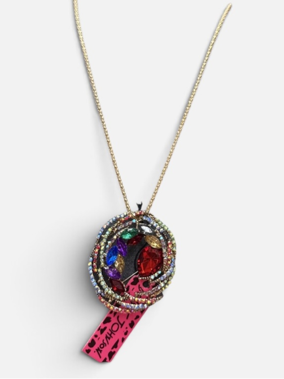 Betsy Johnson rare Multicolor Crystal Wreath Pendant brooch Necklace - - Picture 2 of 14